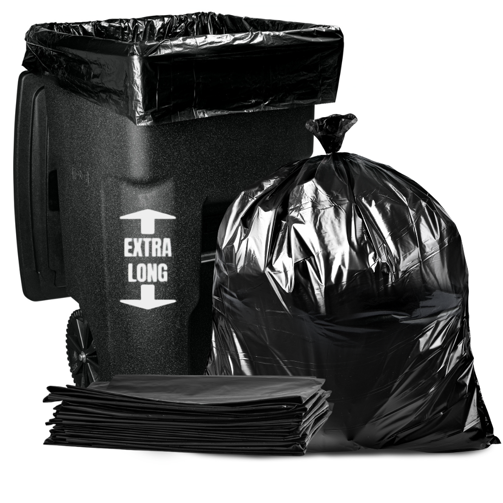 64-65 Gallon Heavy Duty Toter Compatible Extra Long, Large Black Trash Bag