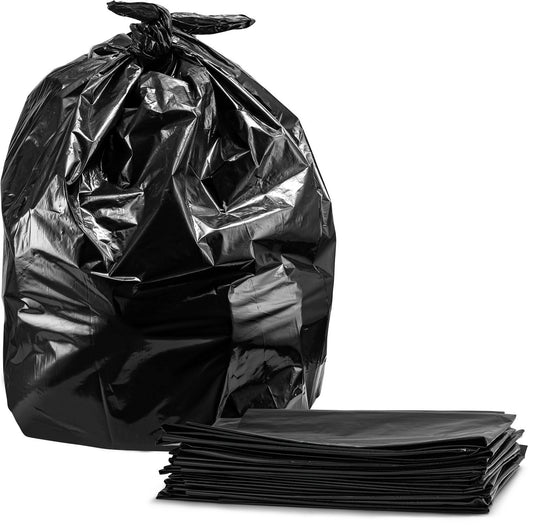 Trash Bags, For 55 Gallon, (50 Case w/Ties) Large Black Garbage Bags